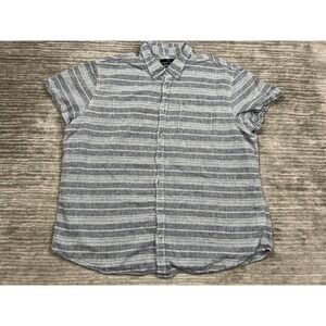 Angelo Litrico Shirt Mens 3XL Blue Striped Short Sleeve Linen Blend Slim Fit‎